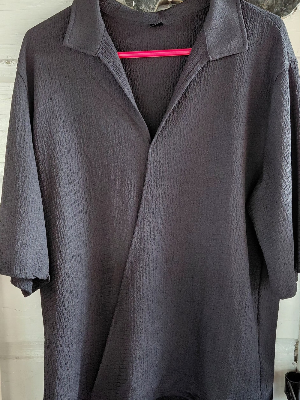 MANFINITY Men's Textured Short-Sleeve Shirt Jacket - Charcoal